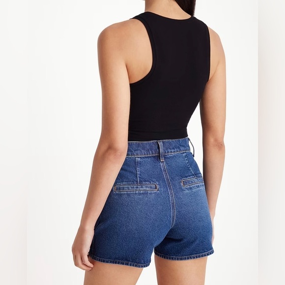 Express Denim Mid Rise Patch Pocket Midi Jean Shorts - Picture 7 of 9